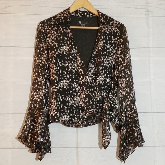 Silk wrap tie waist blouse black size small - Picture 2 of 7